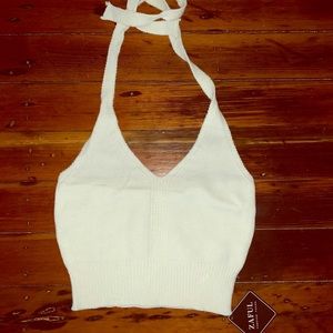 *NEW* ZAFUL White Knit Halter Crop top